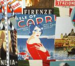 Retro Italian poster fabric Venice Italy Milan Capri