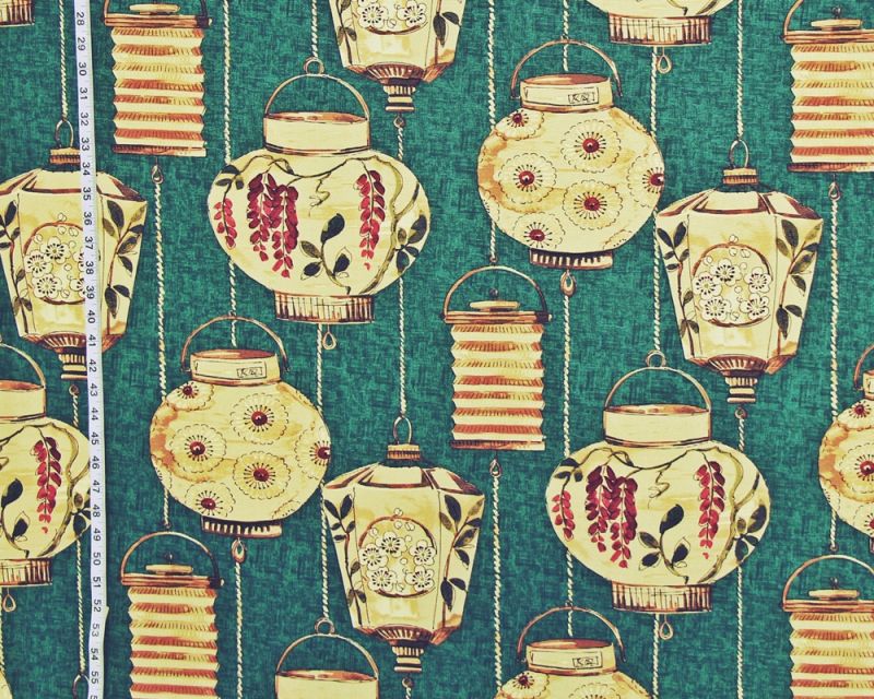 Japanese fabric- lanterns in teal green