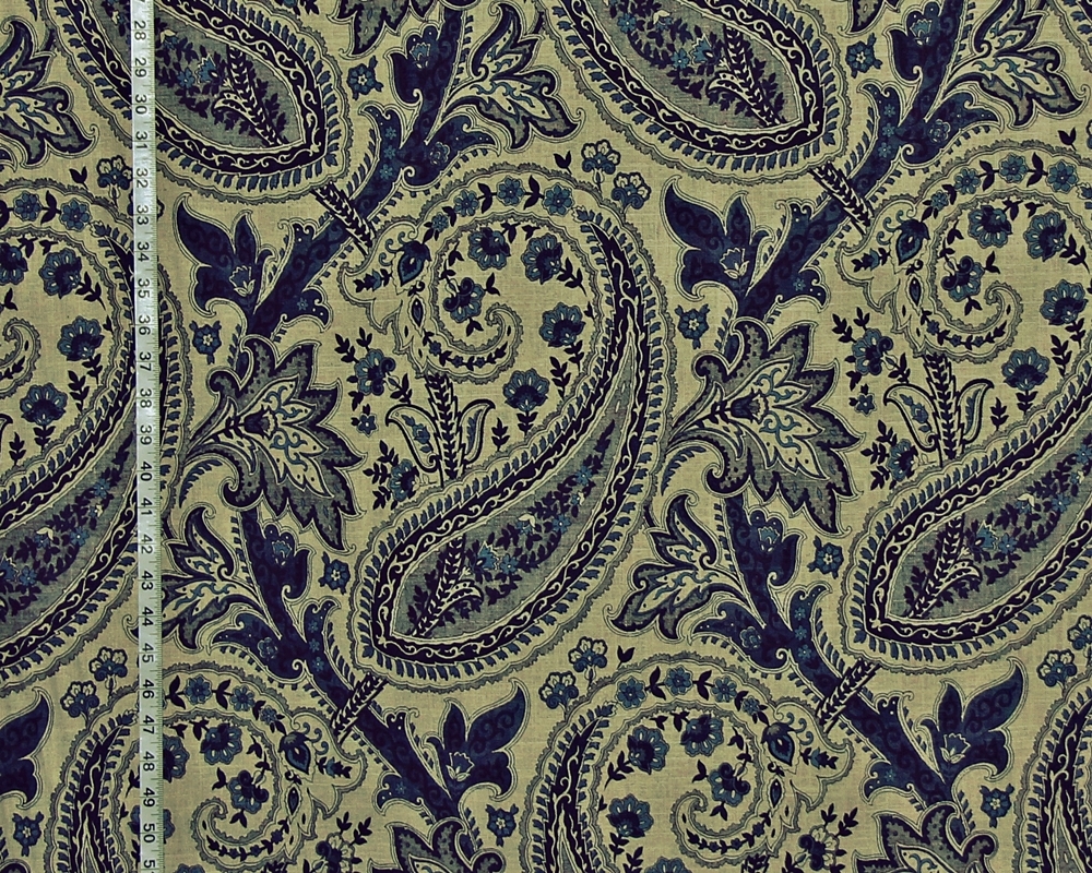 GREY INDIGO BLUE PAISLEY FABRIC