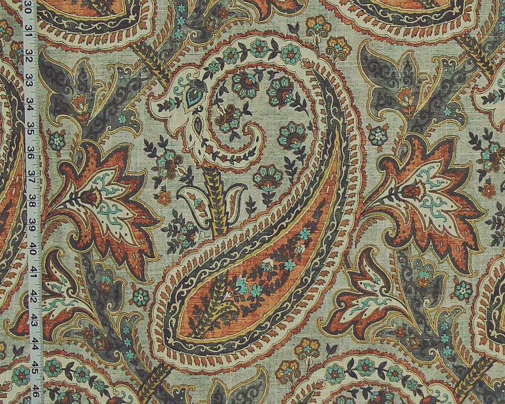 Orange and Grey Paisley Fabric