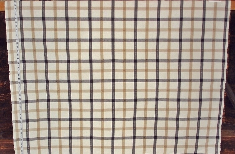 BLACK AND TAUPE MADRAS FABRIC WINDOW PANE PLAID