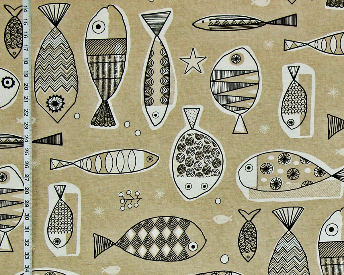 MID-CENTURY BROWN FISH FABRIC