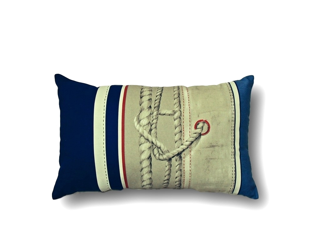 Blue Nautical Sailing Throw Pillow Cushion Rope Beach Cottage