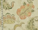 Orange green Colonial fabric Indienne Jacobean leaf linen