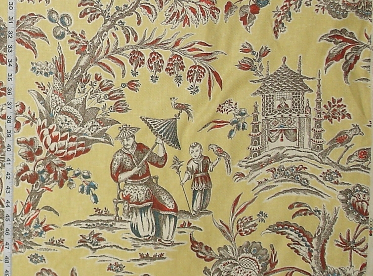 YELLOW CHINOISERIE ASIAN TOILE FABRIC