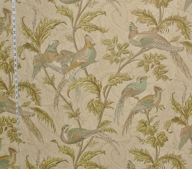 Aqua Birds of Paradise on Paisley Fabric