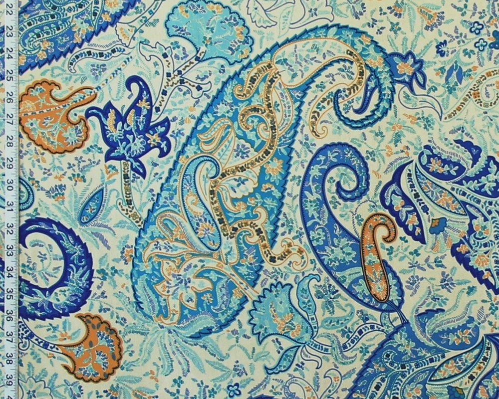 Clarence House Fabric turquoise blue Provence paisley Chutney