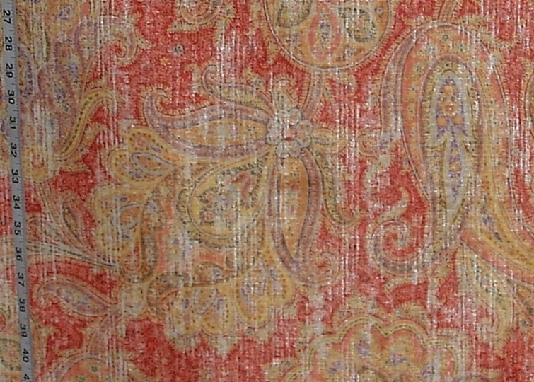 Salmon Orange Innne Fabric Paisley Vintage Fresco Chenille Velvet Salmon Orange Innne Fabric Paisley Vintage Fresco Chenille Velvet Upholstery