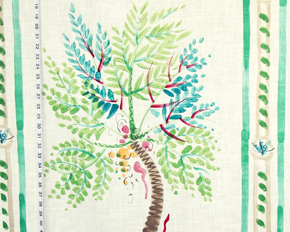 Palm tree fabric tropical watercolor whimsical linen- 60"