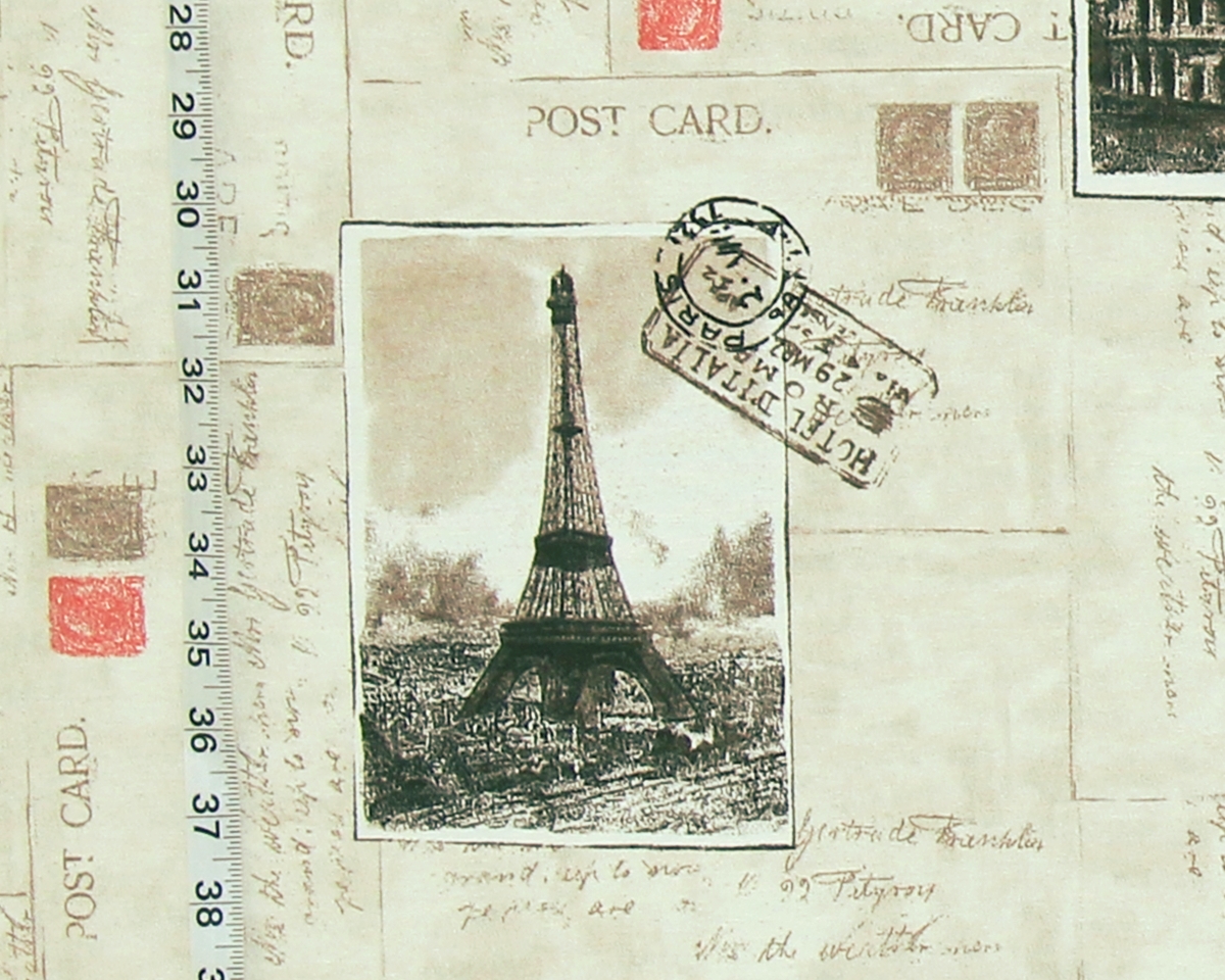 Vintage travel fabric Paris Eiffel Tower Rome Italy postcards