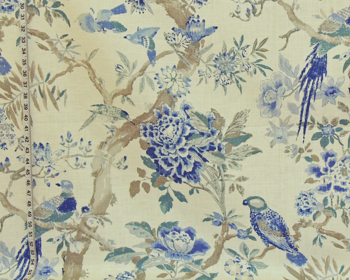 BLUE PARROT BIRD PEONY FABRIC SAMPLE