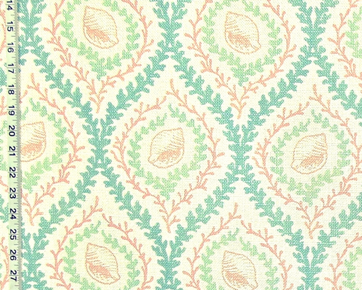 Pink Seashell Fabric Coral Green Blue Seaweed Lattice From Brick