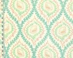 Pink seashell fabric coral green blue seaweed lattice