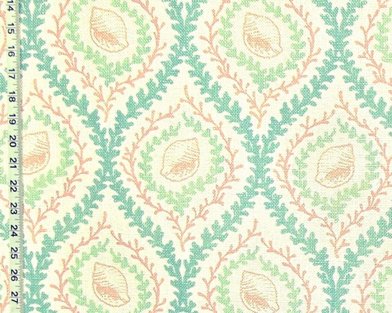 PINK BLUE SEASHELL CORAL TRELLIS FABRIC