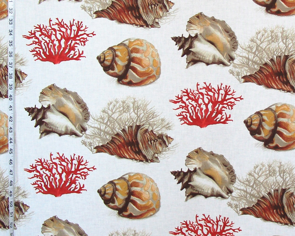 Red Coral Conch Seashell Fabric