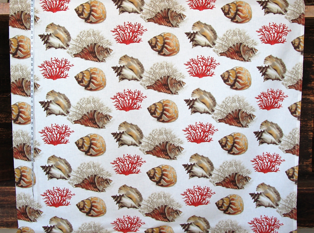 Red Coral Seashell Fabric