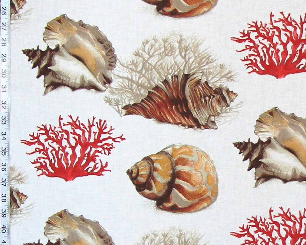 Tropical red coral fabric conch seashell