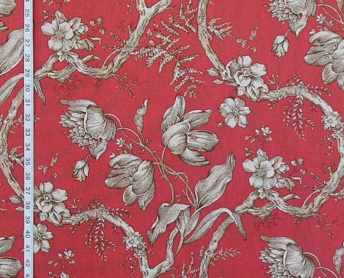 Red Woodland Tulip Toile Fabric