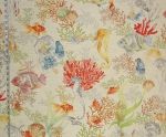 Tropical reef  fabric fish seahorse seashell coral pufferfish watercolor