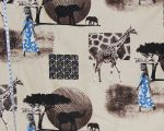 African fabric Africa  elephant giraffe blue R- 36"