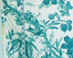 Teal blue toile fabric bird butterfly passion flowers- Second- 34"