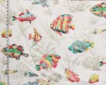 Tropical fish fabric ocean coral funky watercolor white Remnant- 27"