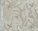 Seahorse fabric ocean reef brown toile tan Remnant- 24"