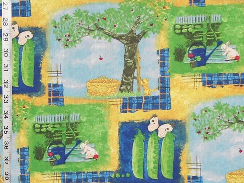 Retro Cat Rabbit Plaid Fabric