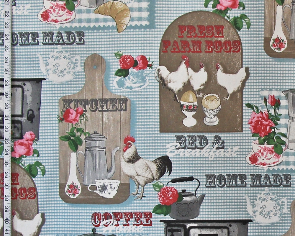BLUE GINGHAM COUNTRY CHICKEN FABRIC