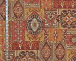 Ethnic rug fabric patchwork gold orange brown linen