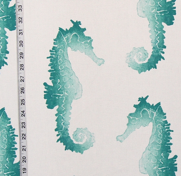 TEAL AQUA OMBRED SEAHORSE OUTDOOR FABRIC