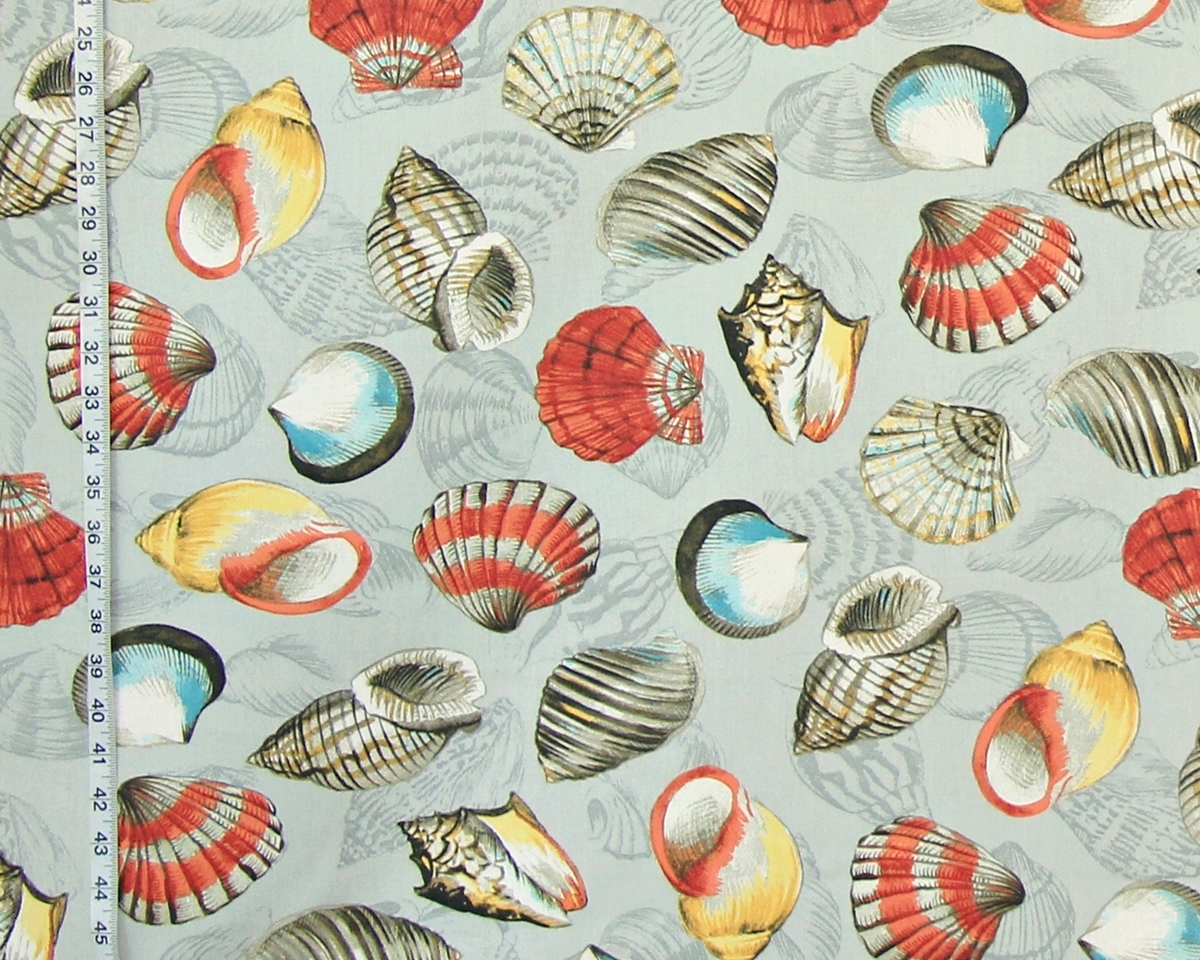 Orange yellow aqua seashell fabric grey toile  ocean