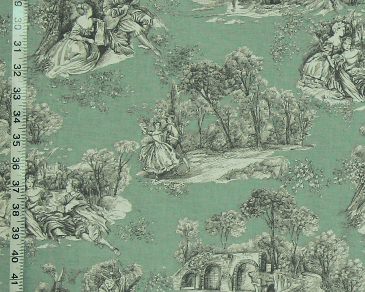 TEAL GREEN TOILE DE JOUY FABRIC