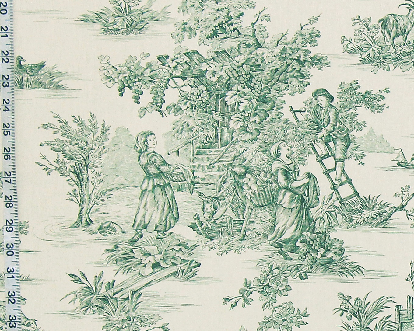 Green toile fabric French country