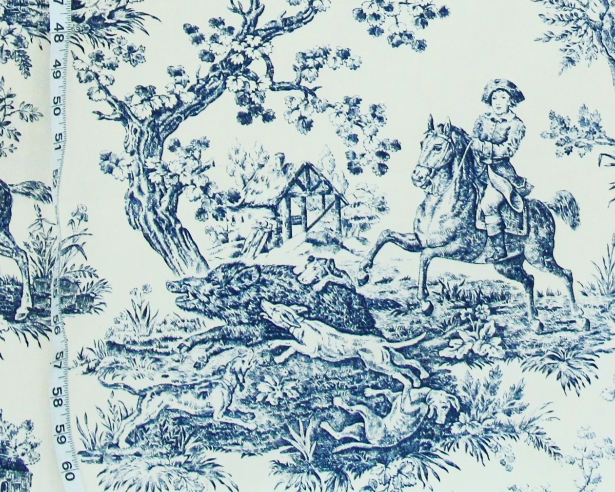 Toile De Jouy Upholstery Fabric by the Yard Navy Scenery 