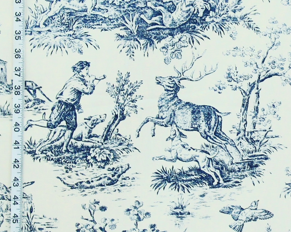 French blue toile cotton fabric