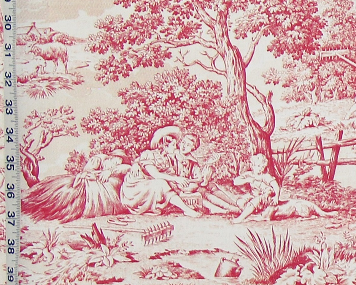 Red toile de Jouy fabric French country