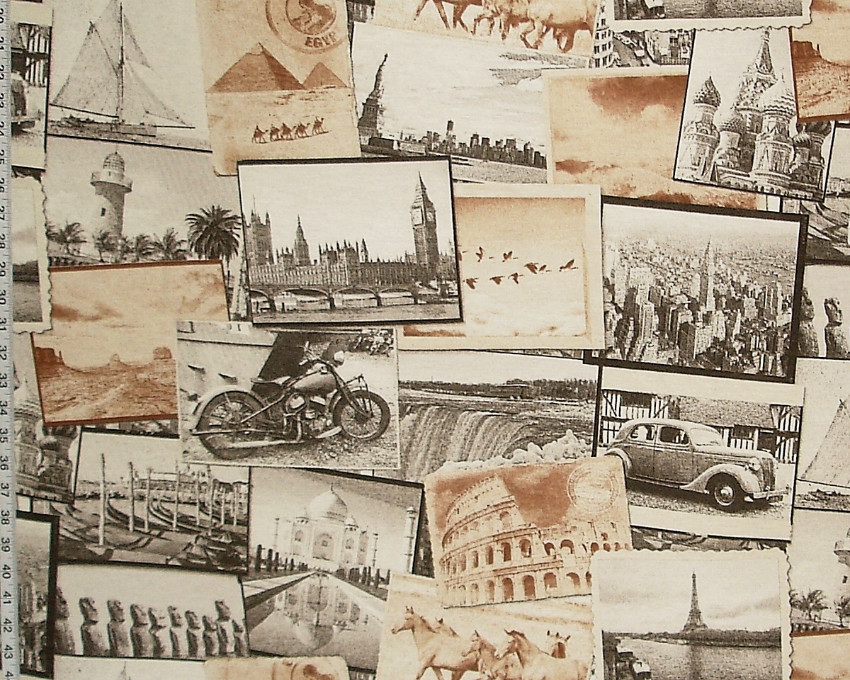 VINTAGE TRAVEL POSTCARD FABRIC