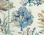 Blue coral fabric ocean reef turtle orange