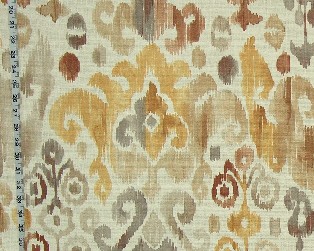 GOLD BROWN GREY IKAT FABRIC