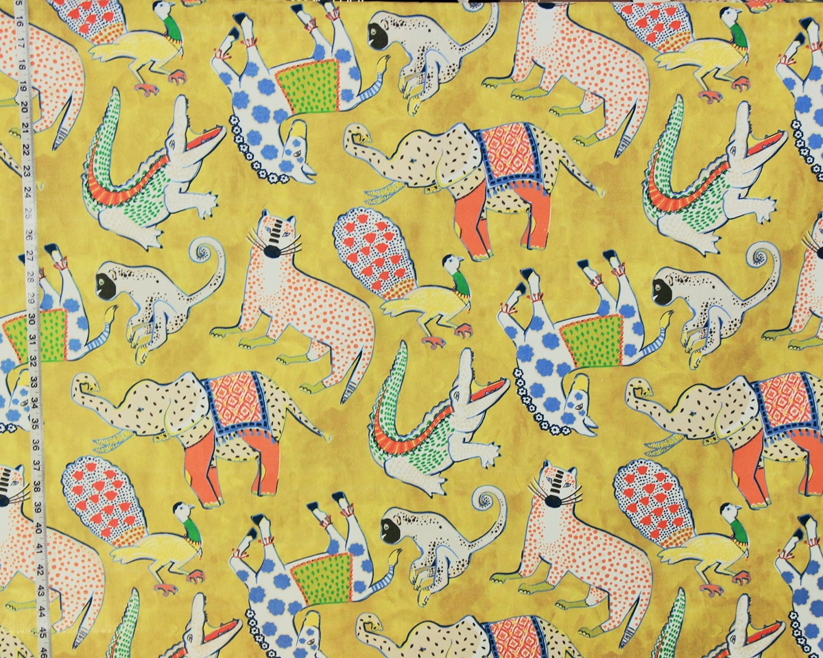 YELLOW ELEPHANT MONKEY FABRIC