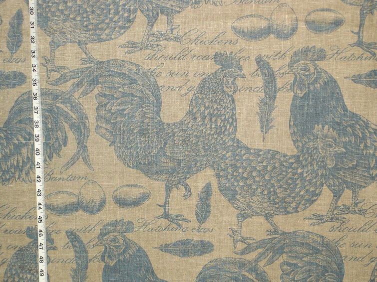 BLUE BANTAM CHICKEN TOILE FABRIC