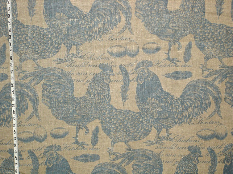 BLUE ROOSTER CHICKEN TOILE FABRIC