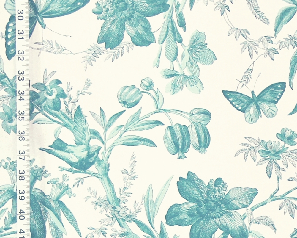 AQUA BIRD TOILE FABRIC