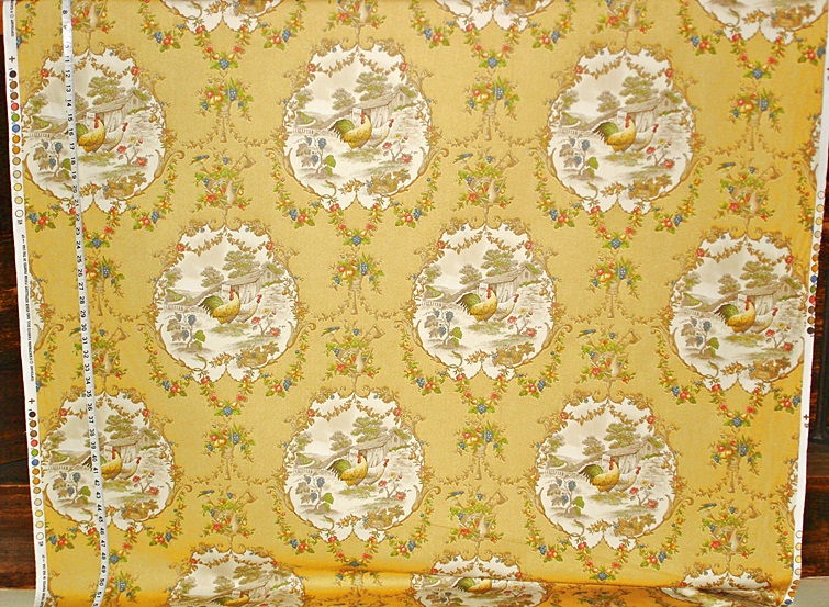 YELLOW CHICKEN ROOSTER TOILE FABRIC