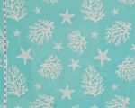 Aqua blue coral starfish fabric ocean upholstery Remnant- 24"