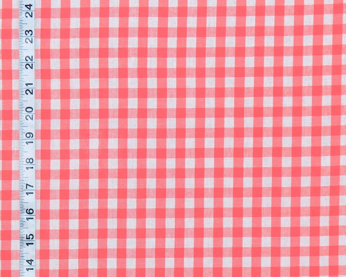 Coral orange checked gingham fabric salmon pink