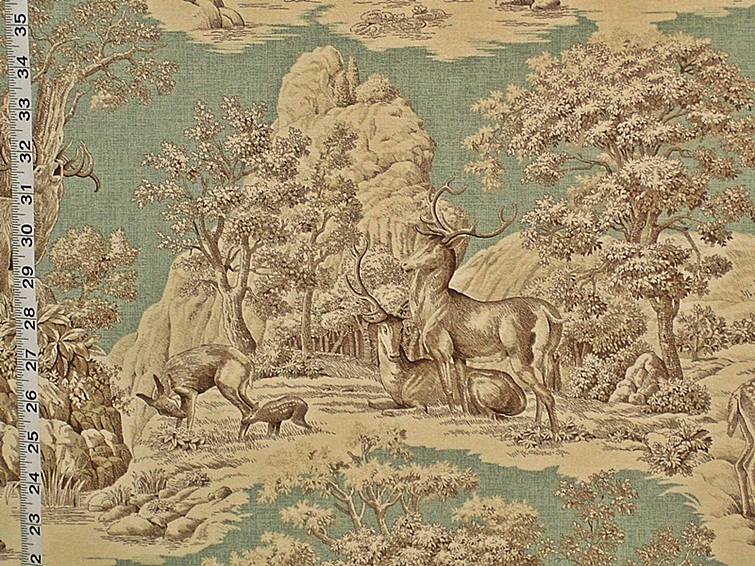 Aqua Deer Toile Fabric