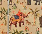India Elephant fabric palm tree tan exotic animal