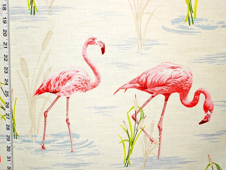 Flamingo fabric retro tropical pink toile